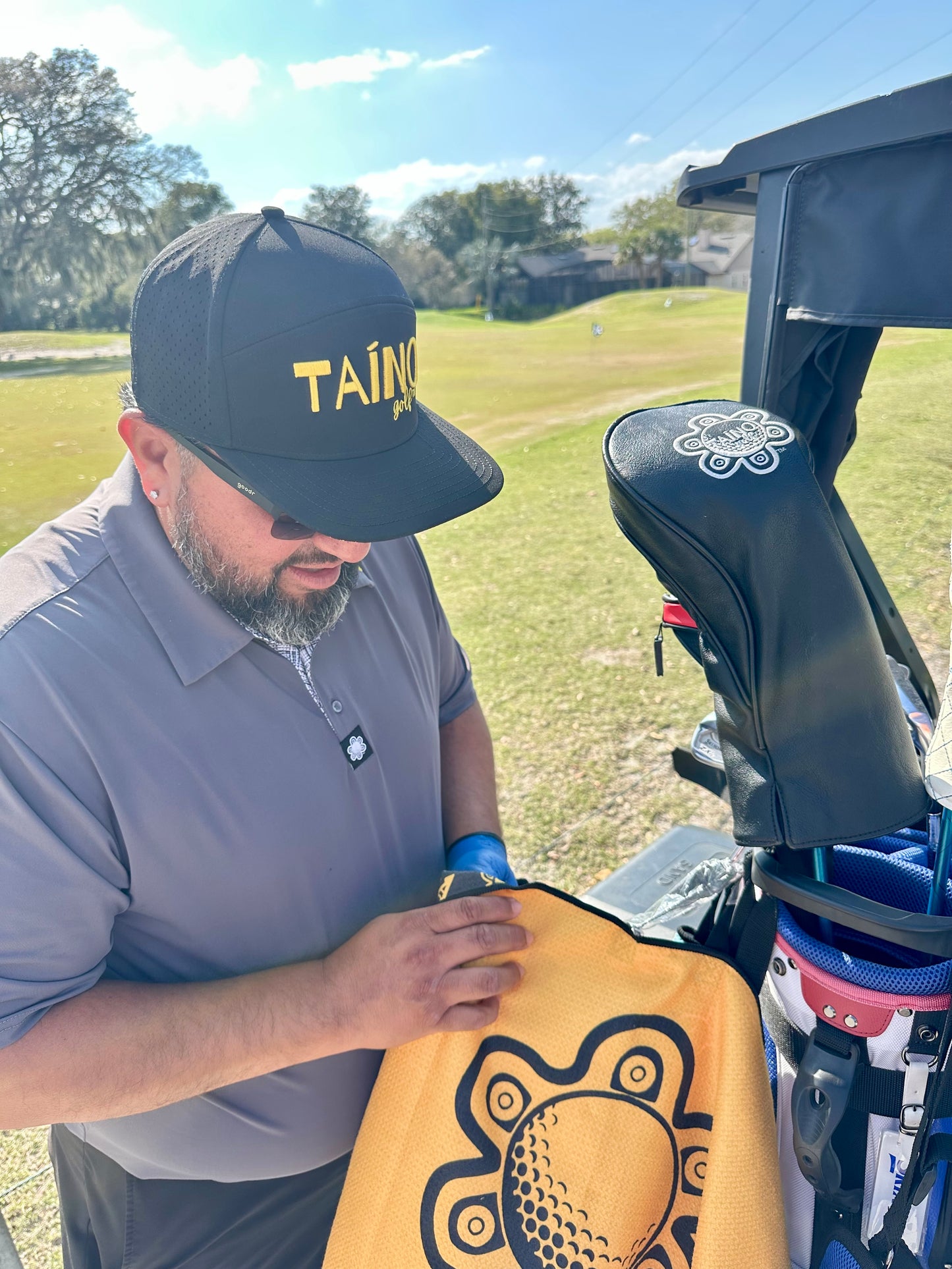 Taino Golf Black and Yellow Towel