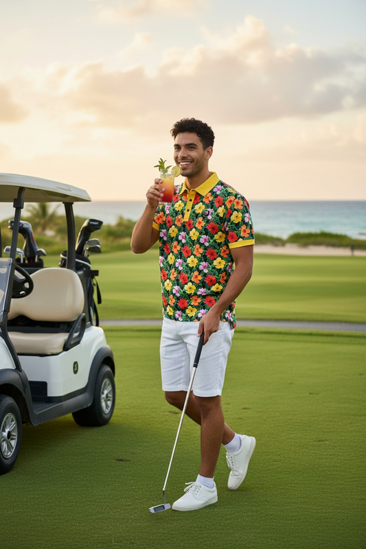 Flor del Caribe Full Bloom Men’s Golf Shirt